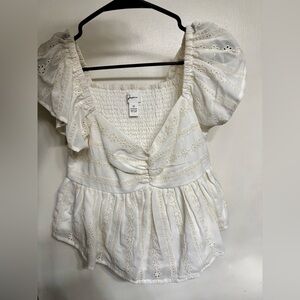 Japna Cream Eyelet Puff Sleeve Blouse